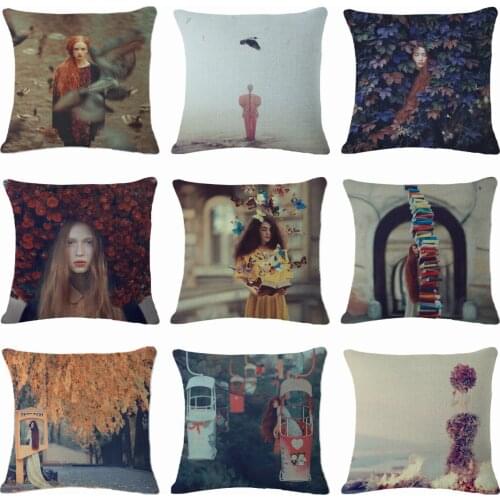 Girl pattern Pillow Case Throw Pillowcase Cotton Linen Printed Pillow Covers For Office Home Textile