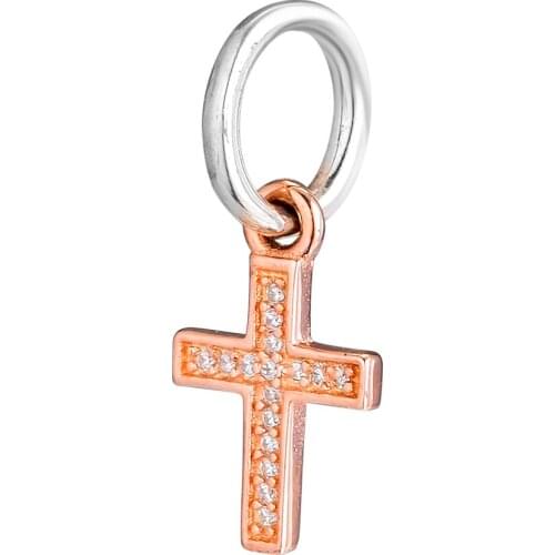 Fits Pandora Charms Bracelets Symbol of Faith Beads with Rose Gold Plated 925 Sterling Silver Jewelry Free Shipping