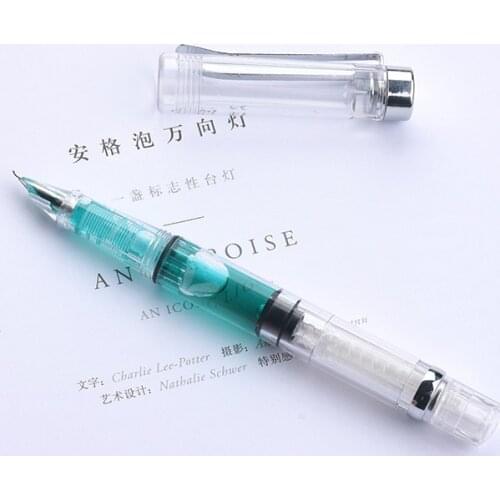 Piston Filler Transparent Fountain Pen Bent Nib 0.7mm Calligraphy Pen for Student School Office Supplies Writing Stationery