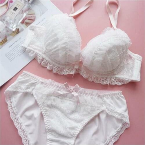 Luxury Lingerie Plus Size Lolita Underwear Women Push Up Bra and Panty Set Lace Bralette White Korean Beautiful Loungewear 2021