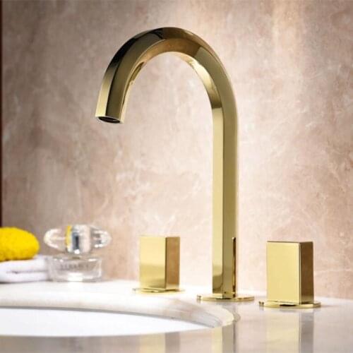 Luxury gold basin Faucet Europe style three holes sink faucet modern design widespread 8' three hole bathroom sink mixer