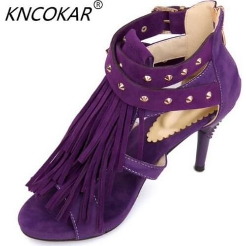 Hot sale high quality summer tassel sandals fashion designer shoesA type of word cingulate fine with party rivet size 34-43