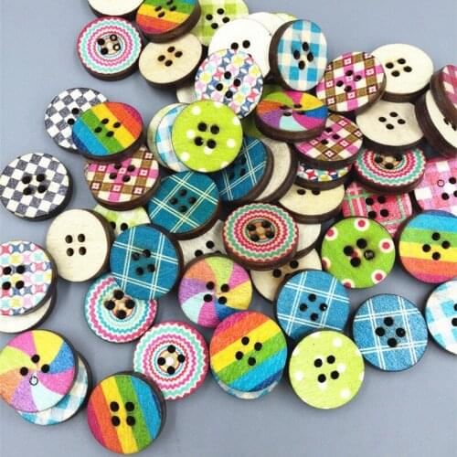 DIY 100pcs Mixed Colour Retro 4-hole Round Wooden buttons sewing scrapbook decoration 20mm
