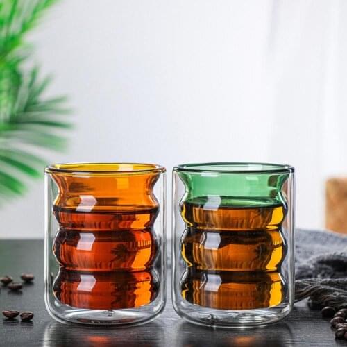200ml Colored Thread Coffee Glass Cup Double Wall Insulated Wine Whisky Mug