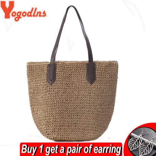 Yogodlns Womens Handbag Handmade Straw Bag Bohemian Summer Beach Bags Female Shoulder Bag Weave High Capacity Tote Purse