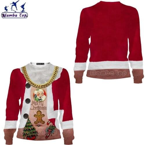 Mamba Top 3D Print Christmas Sweatshirt Men Tee New Year Gift Women Santa Claus Shirt Cosplay Long Sleeve Fun Red Unisex Clothes
