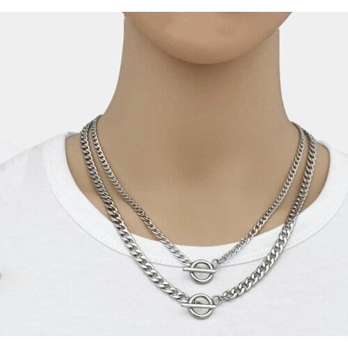Retro hip hop OT buckle grinding chain necklace mens and womens tide titanium steel collar pendant