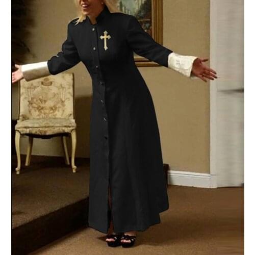 2021 Vintage Priest Clergy Apparel Clothing Women Clergy Dress O Neck Long Sleeve Church Dress Cosplay Costumes for Halloween
