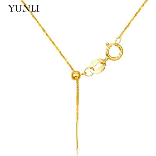 YUNLI Real 18K Gold Jewelry Necklace Simple Style Pure AU750 Adjustable Chopin Chain for Women Fine Jewelry Gift