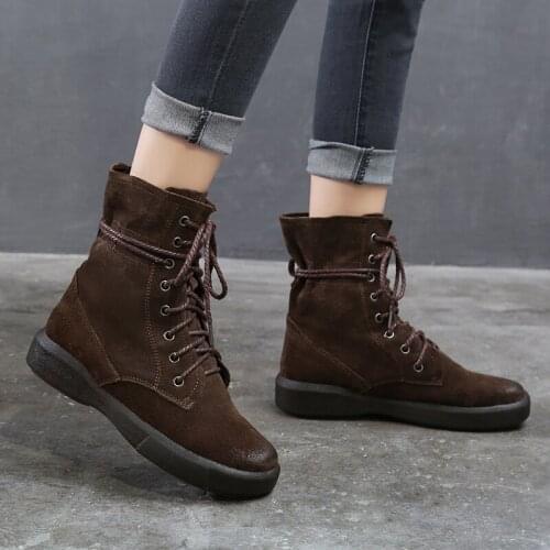 LAASIMI Cow Suede Womens Winter Snow Boots Autumn Lace Up Ankle Rubber Ladies Boot Female Genuine Leather Solid Shoes For Women