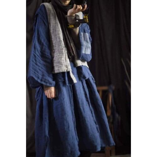 Women Spring Autumn Fake 2 pieces Vests Outerwerar Ladies Linen Vest Female Patchwork Flax Vest Waistcoat 2021