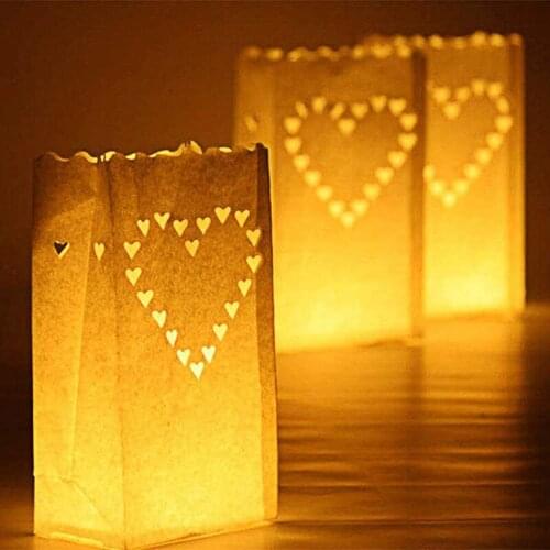 10Pcs/Pack Hollow Out White Romantic Wedding Tea Light Holder Paper Candle Lantern Candle Bags Wedding Party Decoration Supplies