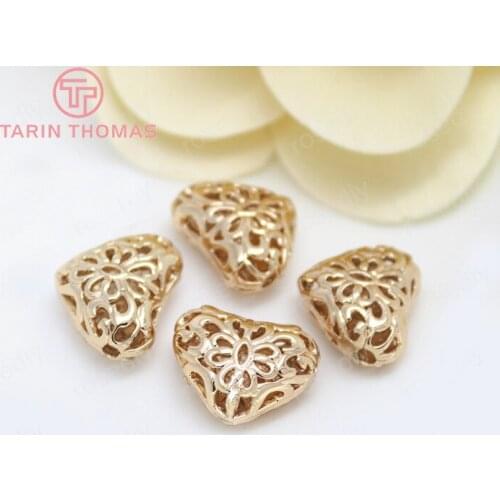 4PCS 17x14MM 24K Champagne Gold Color Plated Brass Heart Spacer Beads Bracelet Beads High Quality Diy Jewelry Accessories