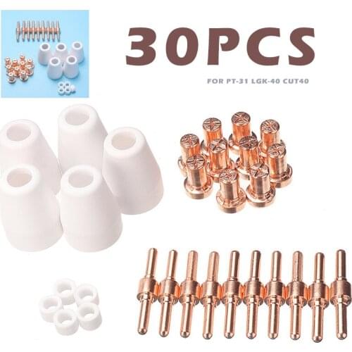 30pcs Plasma Cutter Consumables Electrode Tip For Torch PT-31 LGK-40 CUT40 CUT50 Swirling Rings Electrode Shield Cups