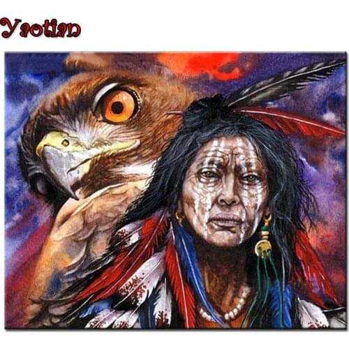 Diy Diamond Painting Indian Woman And Eagle Cross Stitch Kits Diamond Embroidery Full square round drill Rhinestone Home Decor