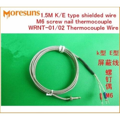 Free Ship 20PCS/lot 1.5M K/E type shielded wire M6 screw thermocouple WRNT-01/02 temperature sensor probe Thermocouple Wire