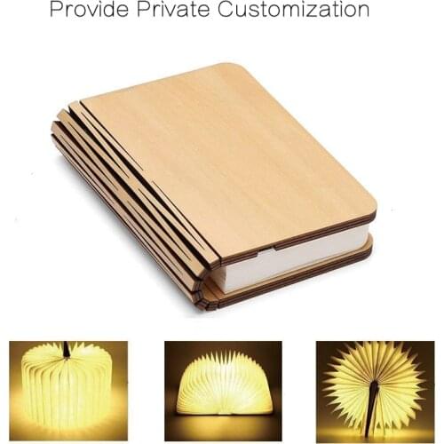 USB Rechargeable LED Wooden Book Lamp Night Light Mini Fold Book Light Bedside Reading Lamp Children Bedroom Christmas Lamp Gift