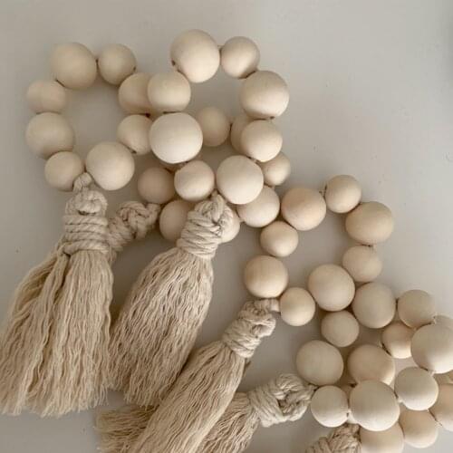 Wood Bead Napkin Rings with Tassels Rustic Farmhouse Wood Beads Garland Wall Hanging Weddings Home Decor Table Decoration