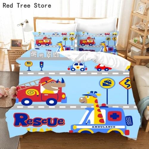 Kids Bedding Set Boys Single Duvet Cover Cars Bus Digital Printing Bed Linen For Children Girl Home Quilt Cover Set Full Size