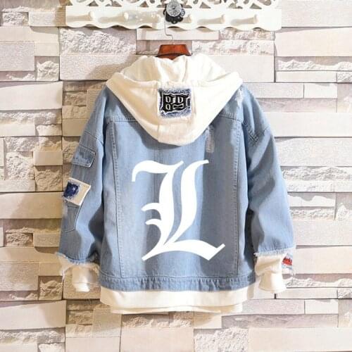 Anime Death Note Fake 2 Pieces Casual Jacket Cosplay Denim Jacket Autumn Hooded Sweatshirt Unisex Outwear Coat