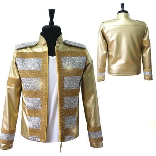 Custom Made New MJ Professional Cosplay MICHAEL JACKSON Costume Slave To The Rhythm Jacket Gold Rhinestones Leather Coat Custom