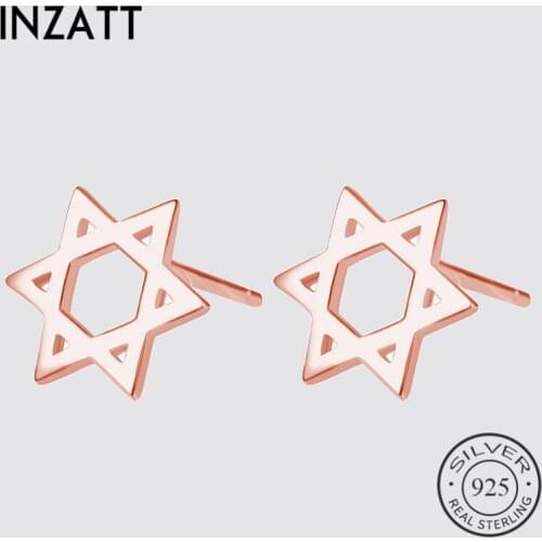 INZATT 2018 Real 925 Sterling Silver Hexagonal Star Stud Earrings Trendy Persoality Unisex Brincos For Summer Party Major Gift