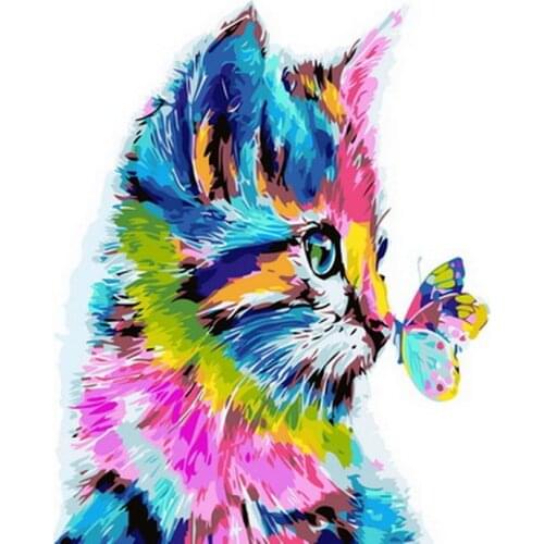 Frameless diy painting by numbers animals wall decor picture oil painting on canvas for home decor 4050cm kitty and butterfly