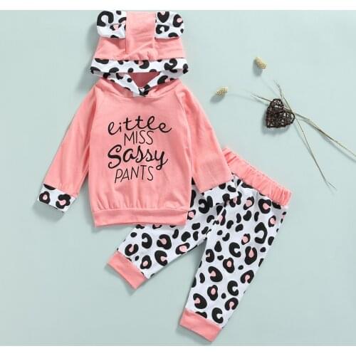 Baby Girl Clothes Set Cotton Infant Toddler Girl Letter Hoodie+Leopard Pants 2PCS Spring Autumn Long Sleeve Clothing sets Outfit