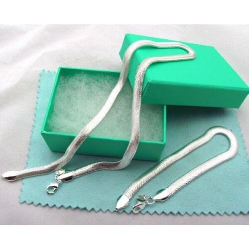 Wholesale 925 Sterling Silver Jewelry Set 6MM Flat Soft Snake Bone Chain Necklace Bracelet For Women Men Two-pieces Set Bijoux