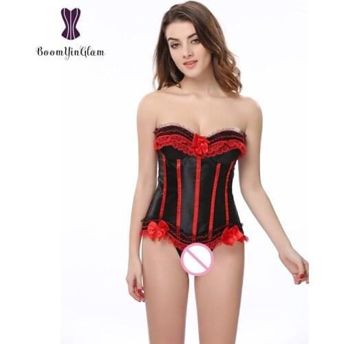 Wholesale Plus Size Classic Body Shapewear Women Overbust Bustier Striped Lace Trimmer Corset Top WIth G String 8068