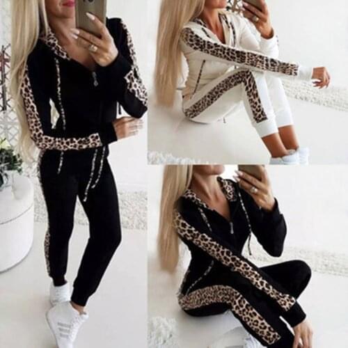 2020 Women Cotton Solid Sweatpants Set Women zipper Casual Tracksuit Two Piece Set Women Tops and Pants Outfits Casual Hooded