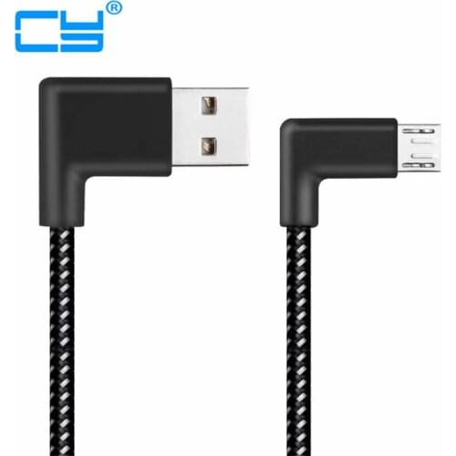 0.2m/1m/2m L Shaped Connector Micro USB Charging Cable 90 Degree Angle Black Nylon Braided Data Sync Transfer Cord Wire Line