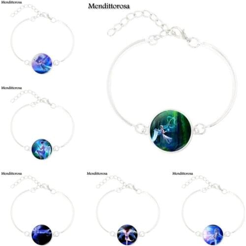 Mendittorosa Angel Silver Bracelet Bangle Glass Cabochon Bracelet Bangle For Women