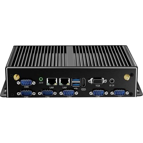 Fanless Mini PC Intel Core i3-4005U i5-4200U i7-4500U 6xRS-232 DB9 2xGigabit Ethernet 4G LTE WiFi HDMI VGA 6xUSB Windows Linux