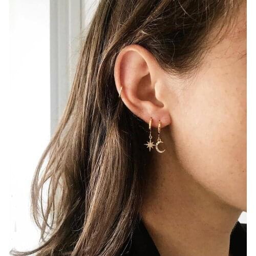 Fashion classic street shooting geometric asymmetric earrings womens star moon earrings womens party banquet gifts