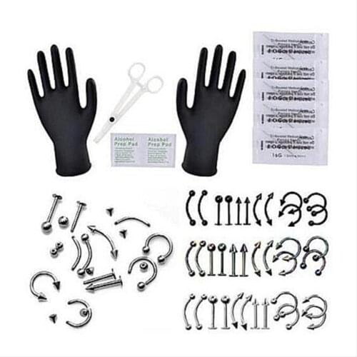 JINGLANG Belly Piercing Tool Kit Belly Nose Ear Lips Eyebrow Piercing Needle Glove Set 14/16G Needle Tool Body Jewelry