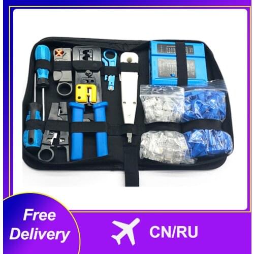 10 Pcs Network Punch Crimping Tool Pliers Set Crystal Head Cable Tester RJ45 RG-58/59/62/3C/4C Wire Stripper Network Repair Tool