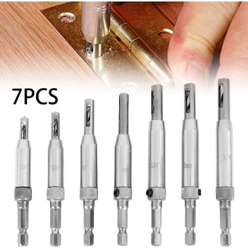 7pcs Core Drill Bit Set Hole Puncher Hinge Tapper for Doors Self Centering Woodworking Power Tools