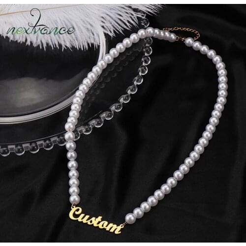 Nextvance New 2021Trend Stainless Steel Custom Pearl Name Necklace Personalized Pendant Necklaces For Women Jewelry Gift