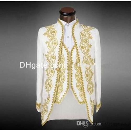 Latest Coat Pant Designs White Black Pattern Men Suit Embossed Slim Fit 3 Piece Tuxedo Custom Performance Prom Suits Vestidos S5