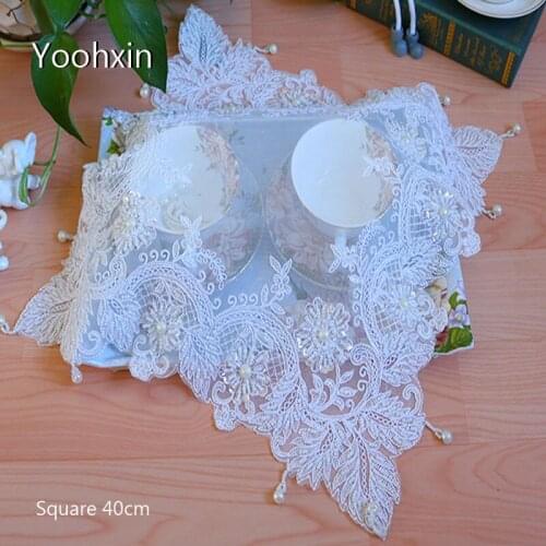 NEW white lace beads embroidery table place mat cloth pad cup coaster placemat doily kitchen wedding Christmas decor tableware