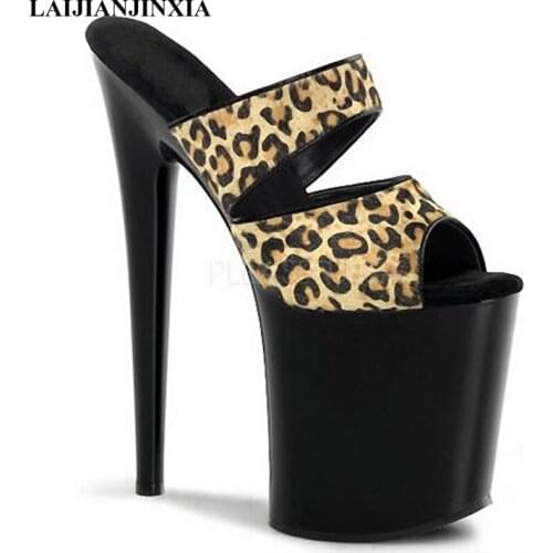New 20CM High Heels Sandals Leopard Toe High-heeled Flip Flop Summer Pumps Women Dance Shoes