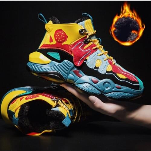 New Winter Mens Boots Fashion Thick Bottom High Top Casual Shoes For Men Fur Warm Ankle Snow Boots Footwear Male Sneakers