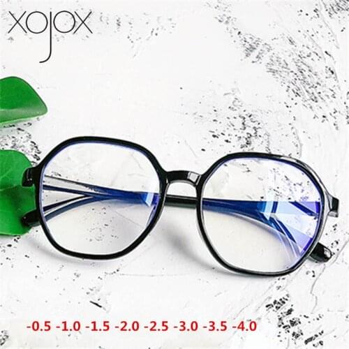 XojoX Polygon Finished Myopia Glasses Women Men Anti-blue light Short-sighted Eyeglasses Student Nearsighted Diopter -1.0 1.5 2