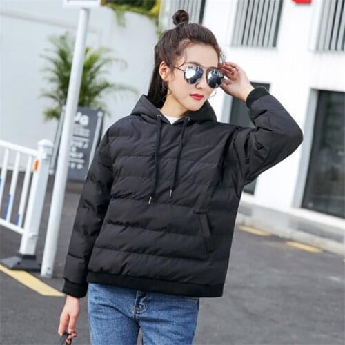 Hooded Solid Hoodie Women Autumn Winter New Casual Warm Down Cotton Outer Wear Loose Pullover Short Slim Sweatshirt JD1691