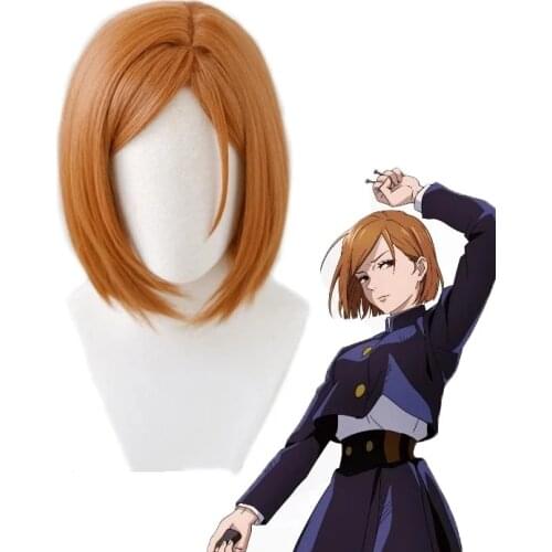 Anime Jujutsu Kaisen Nobara Kugisa Wigs Jujutsu Kaisen Nobara Kugisaki Heat Resistant Synthetic Hair Cosplay Wig + Hairnet