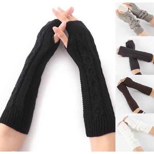 Women Semi-Long Autumn Winter Knitted Gloves Half Fingered Gloves Hand Warmer Girls Soft Mitten Arm Sleeves Glove