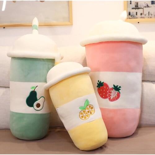 45-80cm Cute Avocado Lemon Strawberry Tea Drink Plush Toy Soft Stuffed Fruit Pillow Kawaii Bubble Tea Cushion Creative Decor