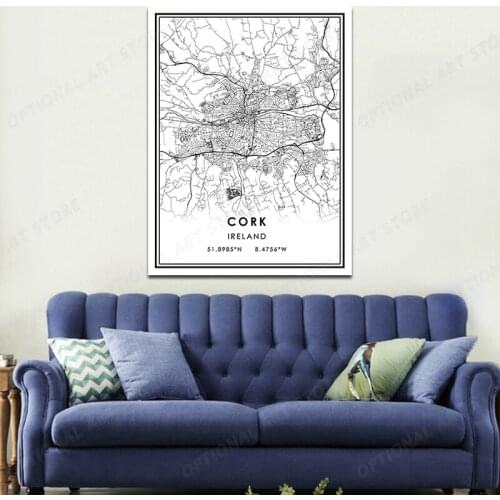 CORK Map Print HD Line Map Canvas Art Poster Painting Home Decor for Living Room Unframed Wall Art