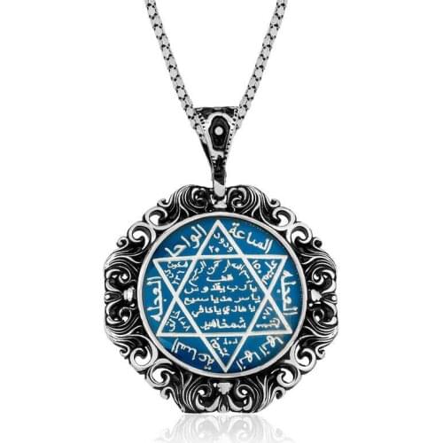 Silver Blue Cabochons Biggest Solomon Seal Pendant